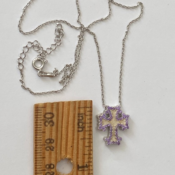 925 Silver cross handmade enamel cz necklace - Picture 4 of 7